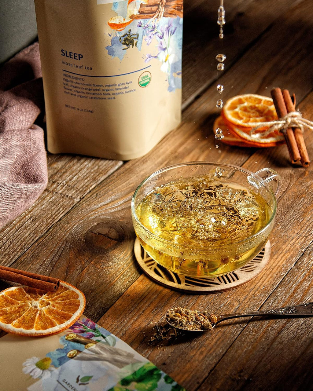 Gardenika Organic Sleep Loose Leaf Tea with Chamomile and Lavender Flowers, Herbal, Caffeine Free, KSA Kosher, Ayurvedic Blend - 4 oz (1 Pack)