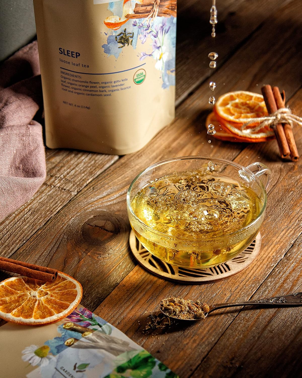 Gardenika Organic Sleep Loose Leaf Tea with Chamomile and Lavender Flowers, Herbal, Caffeine Free, KSA Kosher, Ayurvedic Blend - 4 oz (1 Pack)