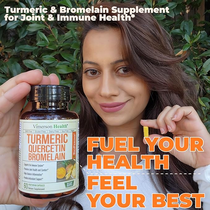 Quercetin with Bromelain Turmeric Curcumin Supplement – Allergy Relief, Immune & Joint Support – Organic Turmeric Supplement w/Bioperine for Enhanced Absorption, Quercetin 500mg Capsules 2 Pack