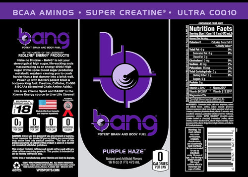 Bang Energy Purple Haze, Sugar-Free Energy Drink, 16 Ounce (Pack of 12)