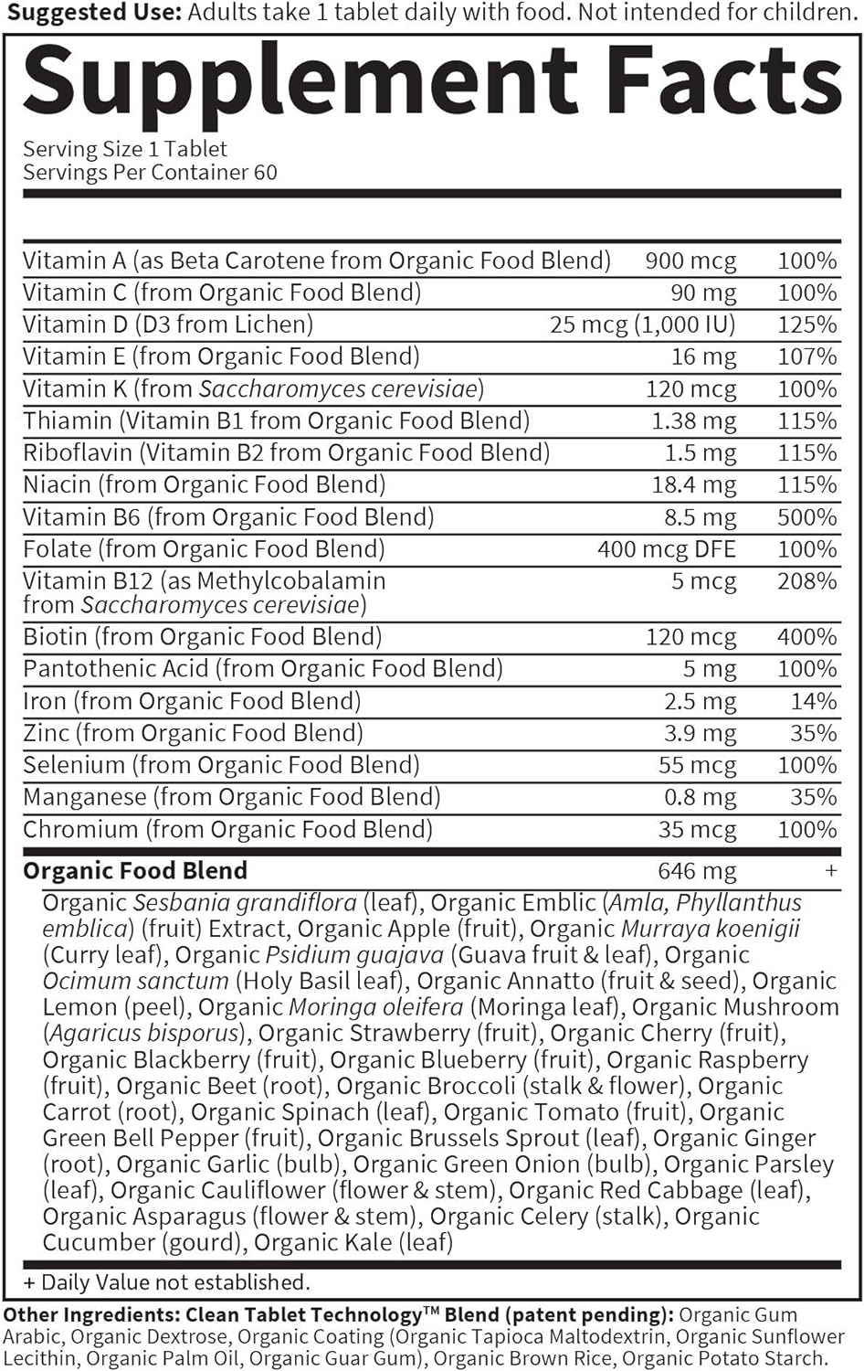 Garden of Life Multivitamin for Women - Organics Women's Once Daily Multi - 60 Tablets, Whole Food Multi with Iron, Biotin, Vegan Organic Vitamin for Women's Health, Energy Hair Skin and Nails