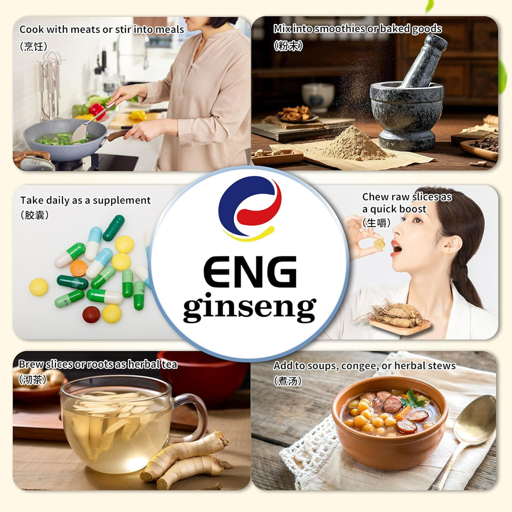 ENG American Ginseng Slices - Large Panax Ginseng Slices,4oz/Box Fresh Wisconsin Long Slice for Tea & Soup - Organic Ginseng for Men & Woman to Boost Immunity & Energy,花旗参/西洋参 (4 Ounce (Pack of 1))