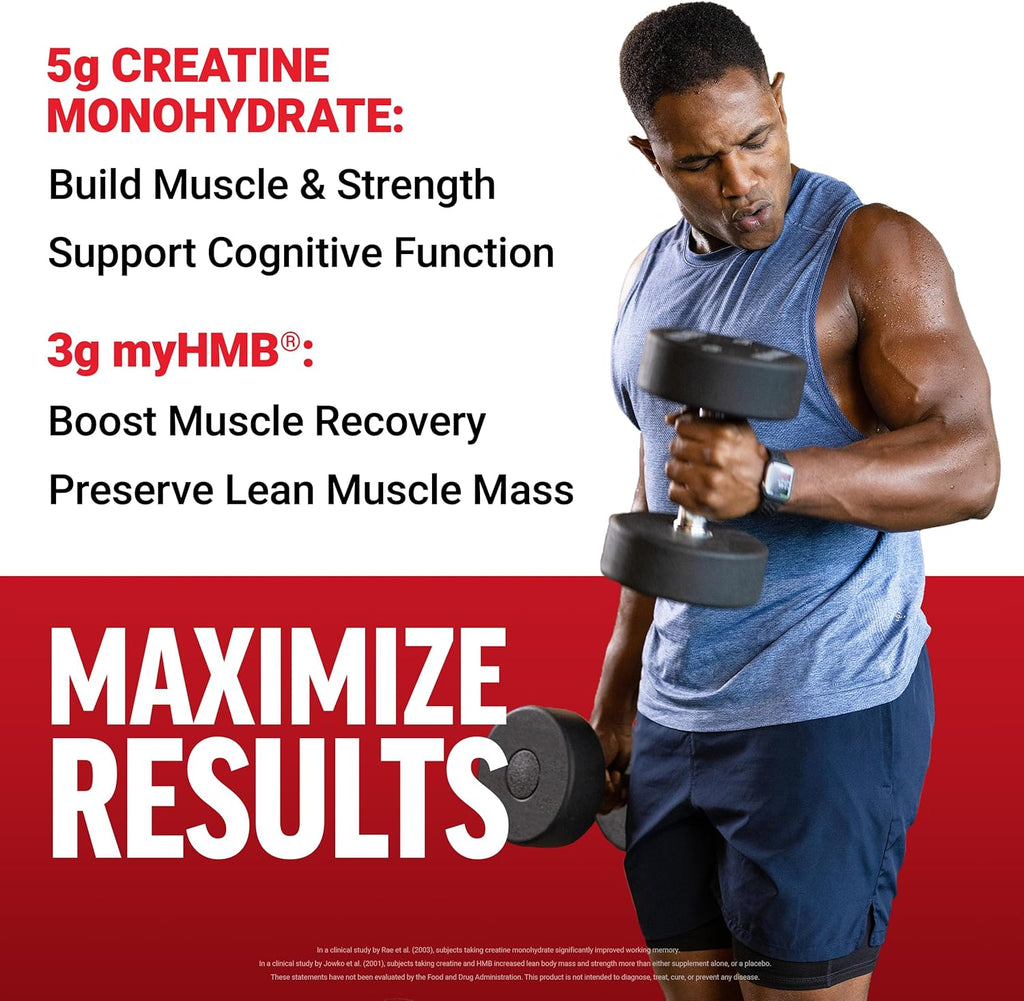 Force Factor Creatine HMB Powder, 5g Creatine Monohydrate + 3g myHMB for Muscle Growth, Strength, Energy & Recovery, with AstraGin for Enhanced Absorption, Unflavored, 30 Servings
