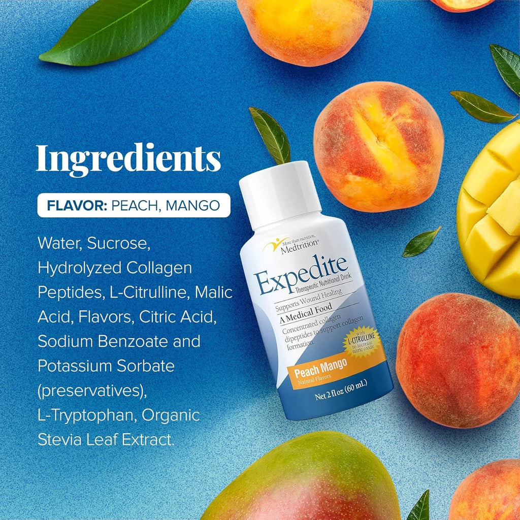 Medtrition Expedite Liquid Collagen - 30x More Collagen Peptides Than Powders, Supports Wound Healing, Surgery Recovery, Diabetic Foot Ulcers, Skin Health and More (Pack of 24 Bottles)