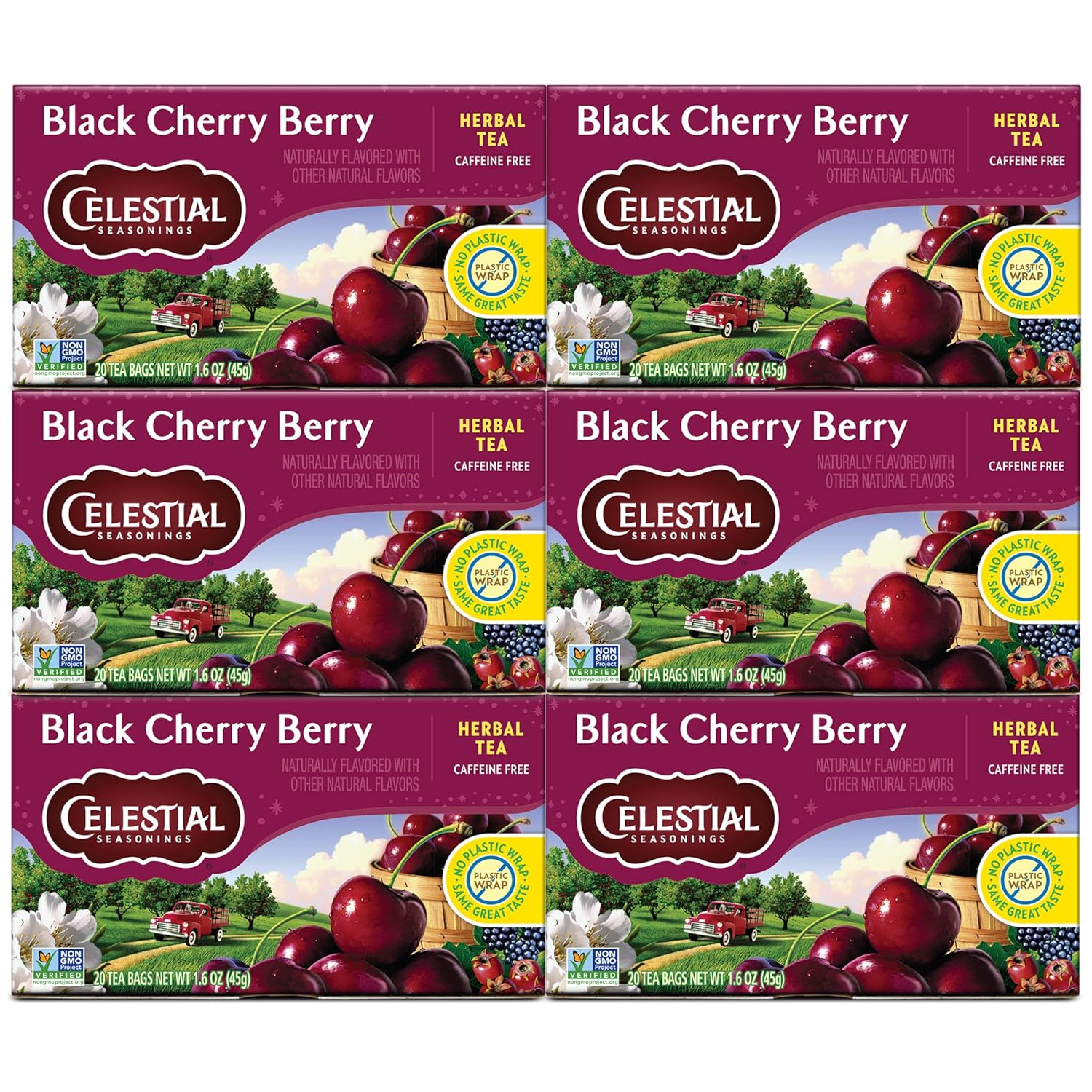 Celestial Seasonings Herbal Tea Bags, Black Cherry Berry, Flavored Tea Bags, 20 Count (Pack of 6)