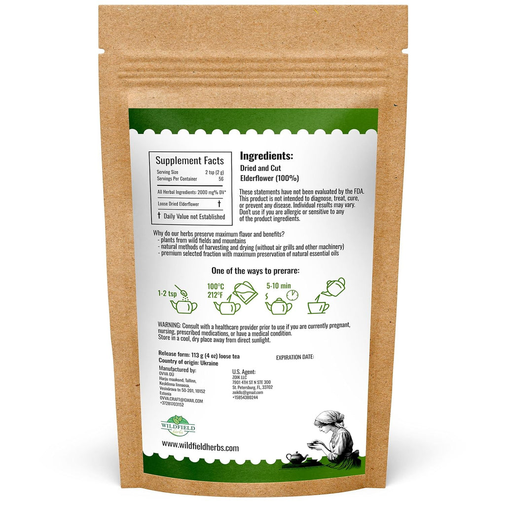 4 oz. Dried Elderflower Tea Herbal Tea (Flores Sambuci Nigrae) - 113g Elder Flower Herb Espino Blanco