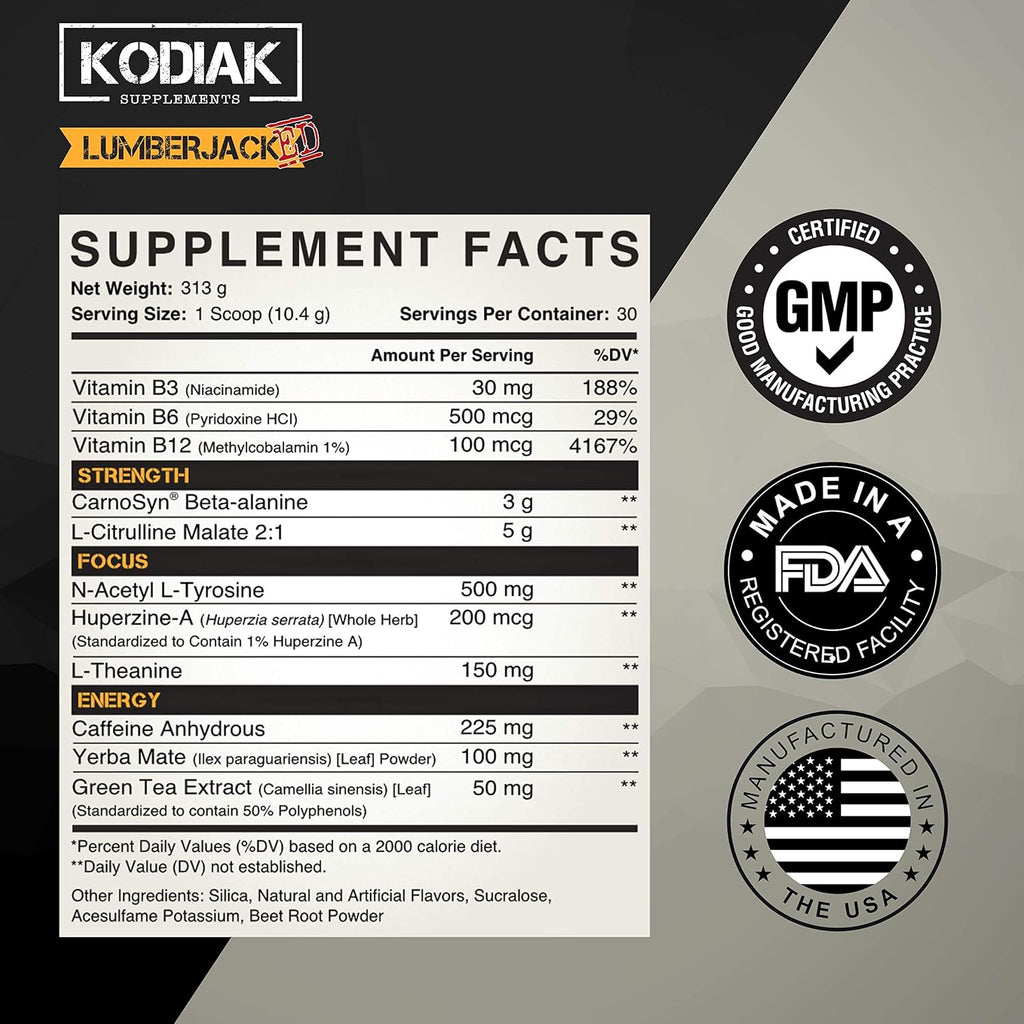 LUMBERJACKED Pre Workout Supplement with CarnoSyn 30 Servings - Better Pumps, Strength, Energy, and Focus - No Crash (Pink Lemonade)
