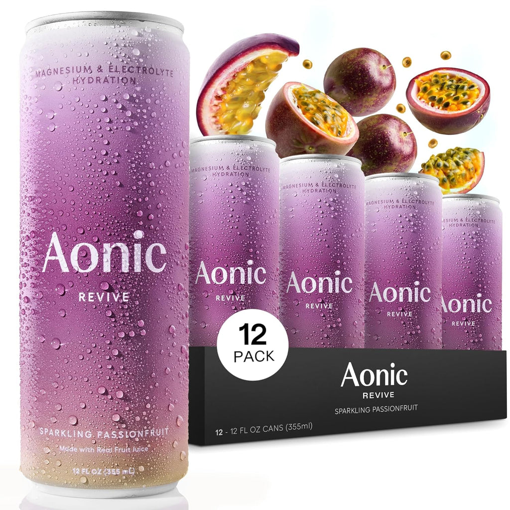 Aonic Revive Sparkling Passionfruit – Electrolyte Hydration with Magnesium + Potassium, Delicious Taste, Real Fruit Juice, 12oz (12 Pack)