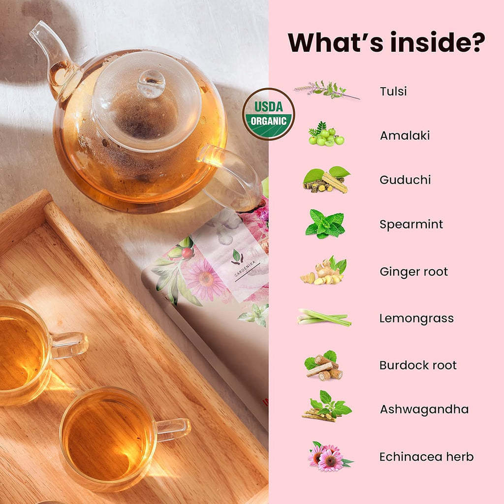 Gardenika Organic Immune Loose Leaf Tea, Herbal, Caffeine Free Leaves, Ayurvedic, KSA Kosher – 4 oz (1 Pack)