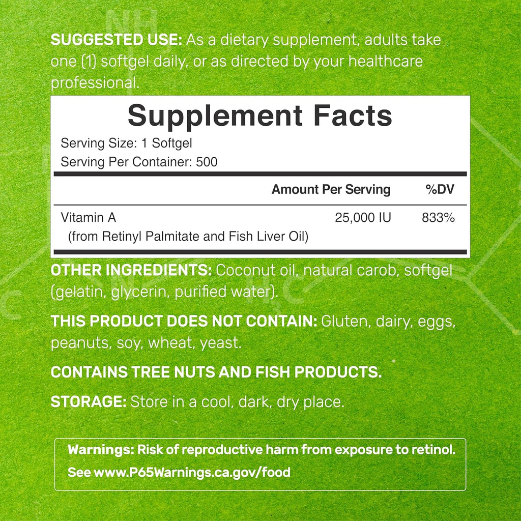 DEAL SUPPLEMENT High Potency Vitamin A 25000 IU, 500 Coconut Oil Softgels | Easily Absorbed, Natural Fish Liver Oil Source – Vitamins for Eye, Immune, & Skin Health – Easy to Swallow, Non-GMO