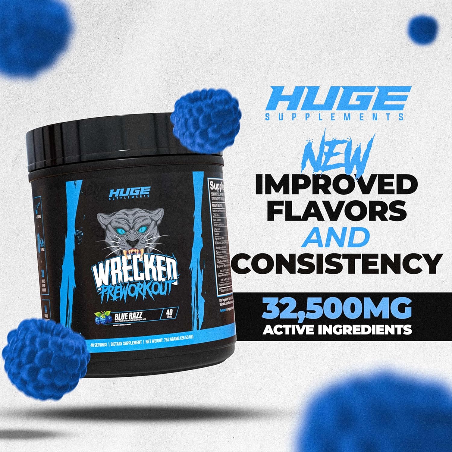 Wrecked Pre Workout Powder, Advanced Formula, Boosts Energy, Focus, Pumps & Performance, 10g L-Citrulline, 6.4g Beta Alanine, 5g Tyrosine, 1g Alpha GPC, 375mg Fast-Acting Caffeine & More (40 Servings)
