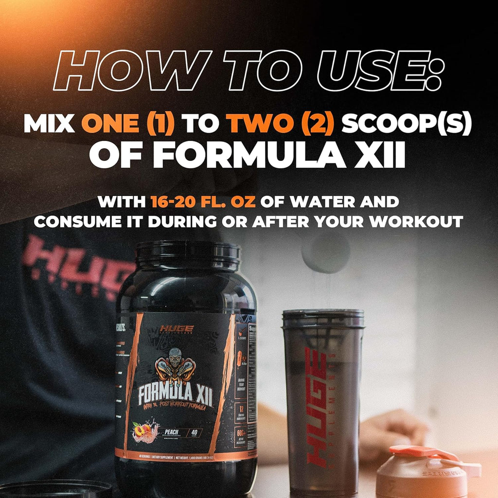 Formula XII Intra Workout Carbs & Post Workout Recovery Powder, Rapidly Absorbed Instant Energy, Boost Exercise Performance, Strength, Endurance & Hydration, 12 Science-Backed Ingredients (Peach)