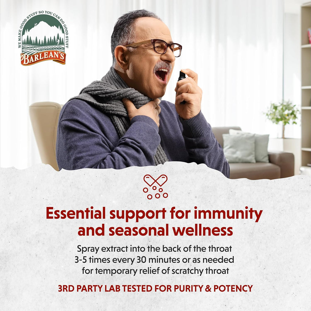 Barlean's Olive Leaf Complex Throat Spray, Immune Support Supplement with Peppermint, Lemon, and Sage for Itchy Throat Relief, Liquid Blended Extract, 1.5 oz