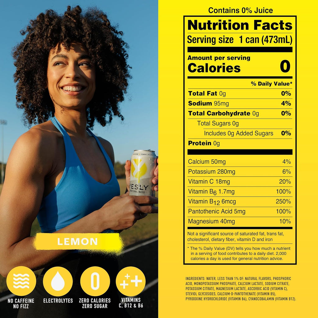 Yesly Functional Water, Variety Pack, Naturally Flavored Still Water with Electrolytes, Magnesium, Potassium, Vitamin C, B6 & B12, Zero Sugar, No Artificial Sweeteners, 16 Fl Oz Cans, 12 Pack