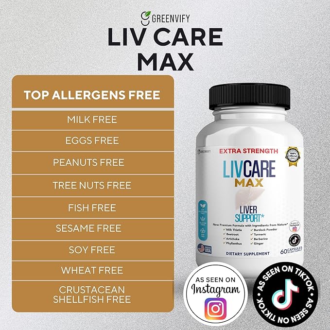 Livcare Max Liver Support Supplement, Extra Strength, 60 Veggie Capsules, 30 Day Supply with Milk Thistle, Beetroot, Artichoke (1)