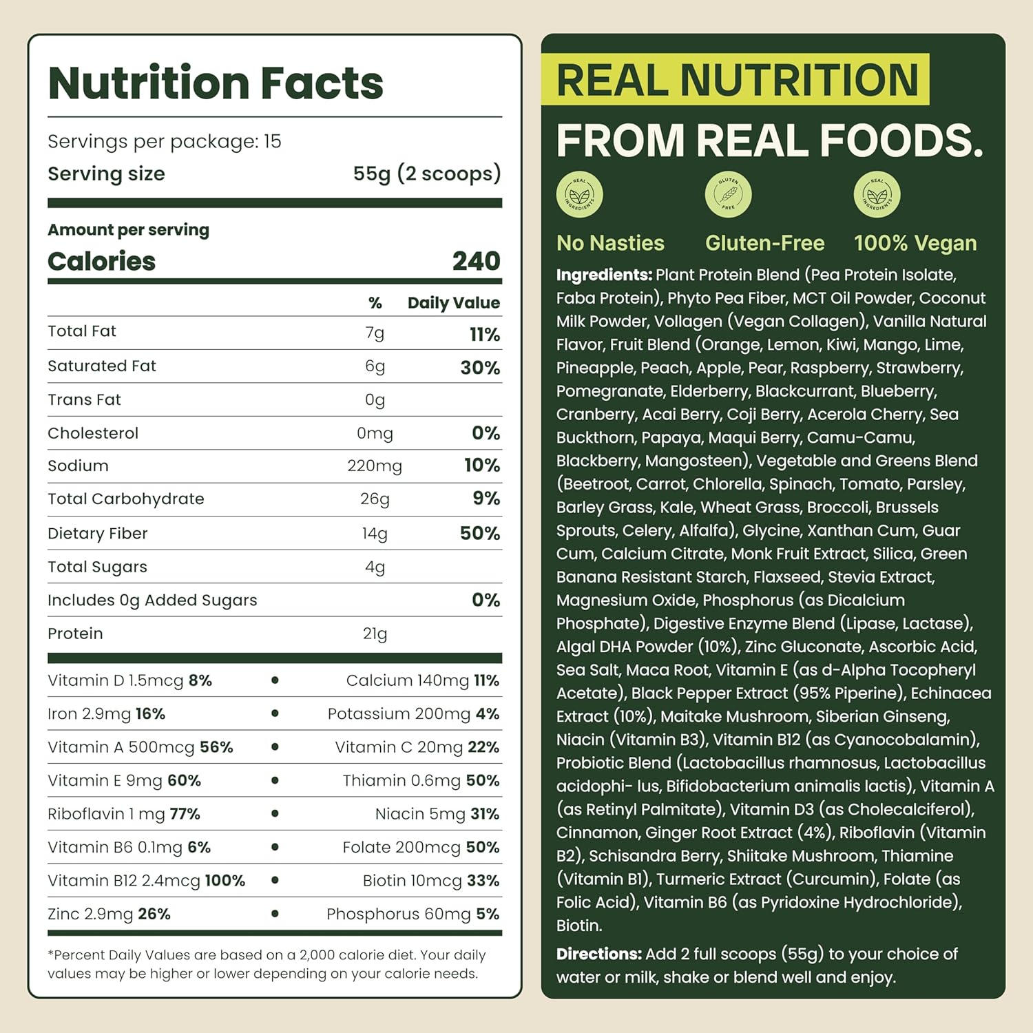 ALL-IN-ONE Superfood Shake | 60+ Superfoods - 20g Protein - 13g Fibre - Probiotics - Vegan Collagen & Digestive Enzymes | Superfood Meal Replacement Protein Shake | 825g | 15 serves