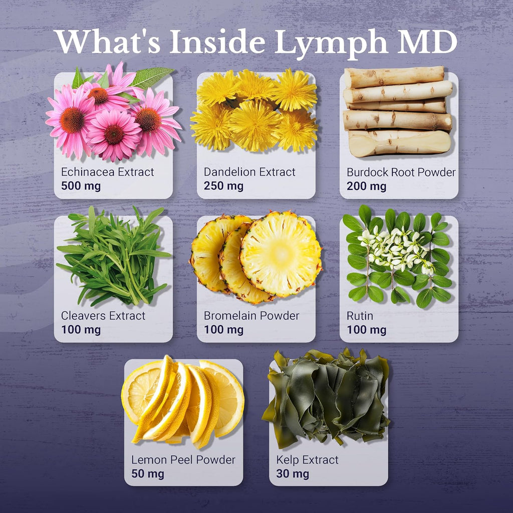 Lymph MD - Lymphatic Drainage Supplement - Lymph System Support for Women & Men - with Bromelain, Echinacea, Burdock Root, Dandelion, Rutin, Kelp & More - Vegan, Gluten Free, Dairy Free - 360 Capsules