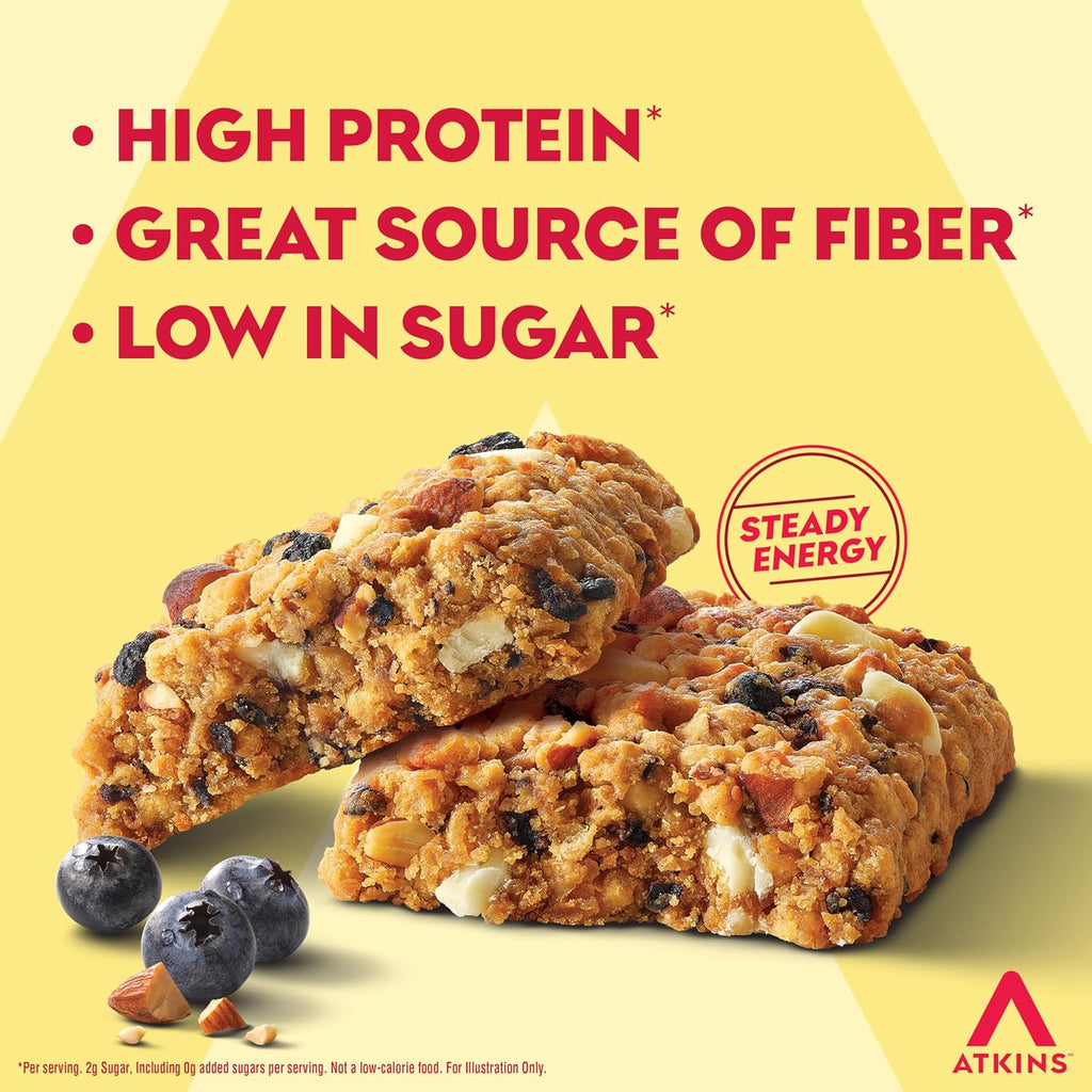 Atkins Soft Baked Protein Bars, Blueberry, 15g Protein, 4g Net Carbs, 2g Sugar, Excellent Source of Fiber, Keto Protein Bars, Low Sugar, 6 Packs (4 Bars Each)