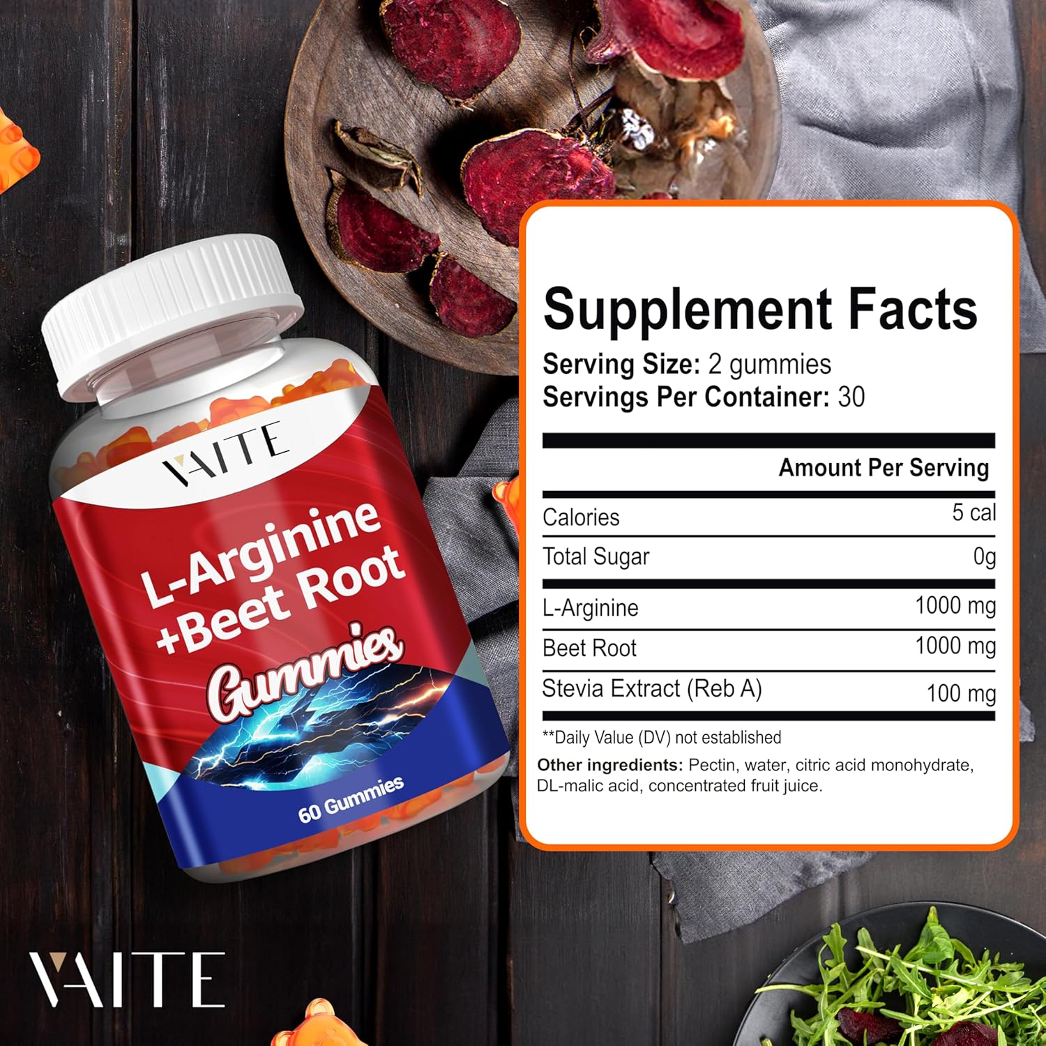 L Arginine 1000mg Supplement Beet Root Gummies - Double Strength, Energy Boost, Circulation Support and Stamina, Organic Chewable Beets Supplements for Men and Women, Vegan Gummy, Sugar-Free(2 Pack)