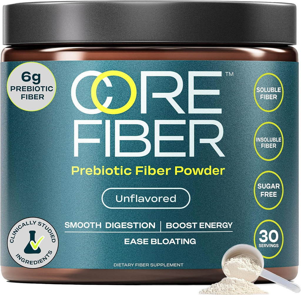 Prebiotic Fiber Supplement for Women & Men – 6g Prebiotic Fiber + Daily Powder Blend for Gut Health, Bloating, Regular Digestion & Energy – Soluble & Insoluble, Sugar Free, Unflavored, 30 Servings