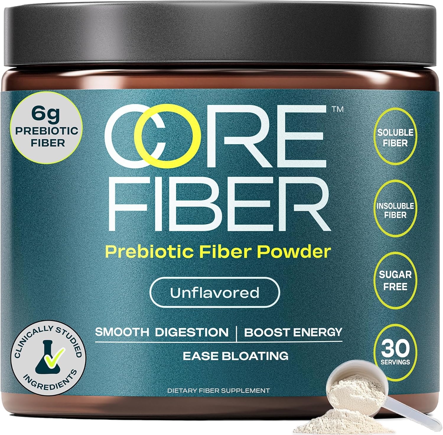 Prebiotic Fiber Supplement for Women & Men – 6g Prebiotic Fiber + Daily Powder Blend for Gut Health, Bloating, Regular Digestion & Energy – Soluble & Insoluble, Sugar Free, Unflavored, 30 Servings