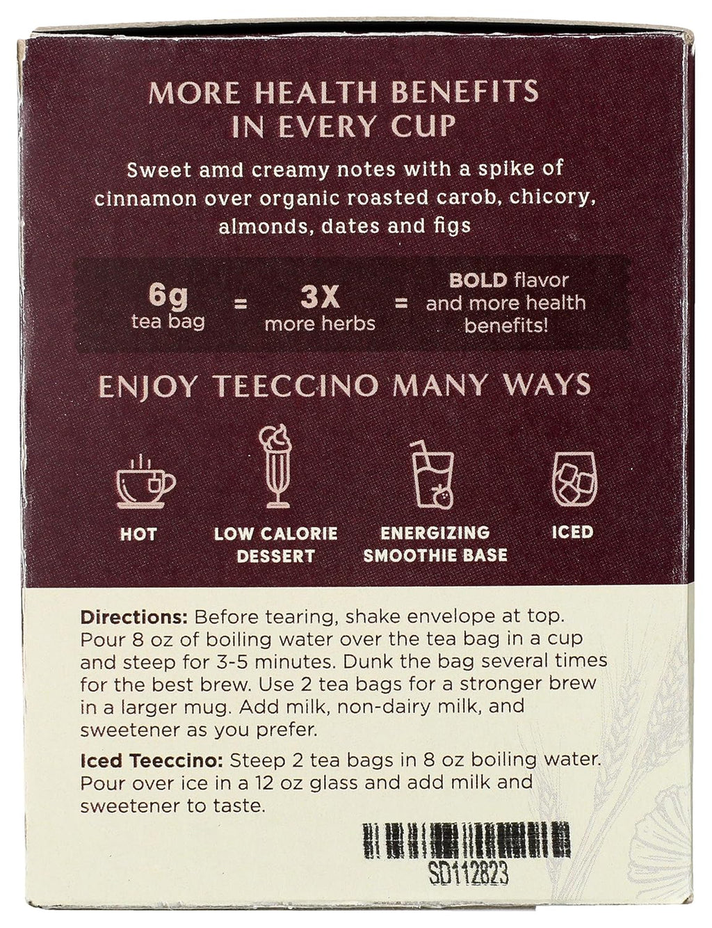 Teeccino Snickerdoodle Herbal Tea - Dessert Beverage That’s Prebiotic, Caffeine-Free & Acid Free, 10 Tea Bags