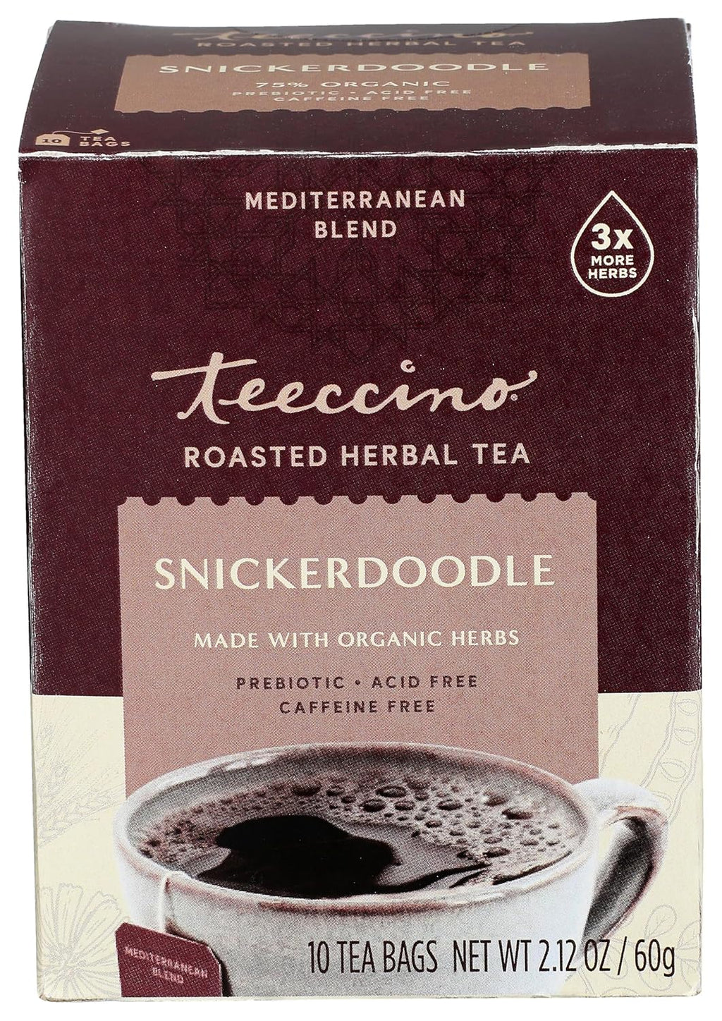 Teeccino Snickerdoodle Herbal Tea - Dessert Beverage That’s Prebiotic, Caffeine-Free & Acid Free, 10 Tea Bags