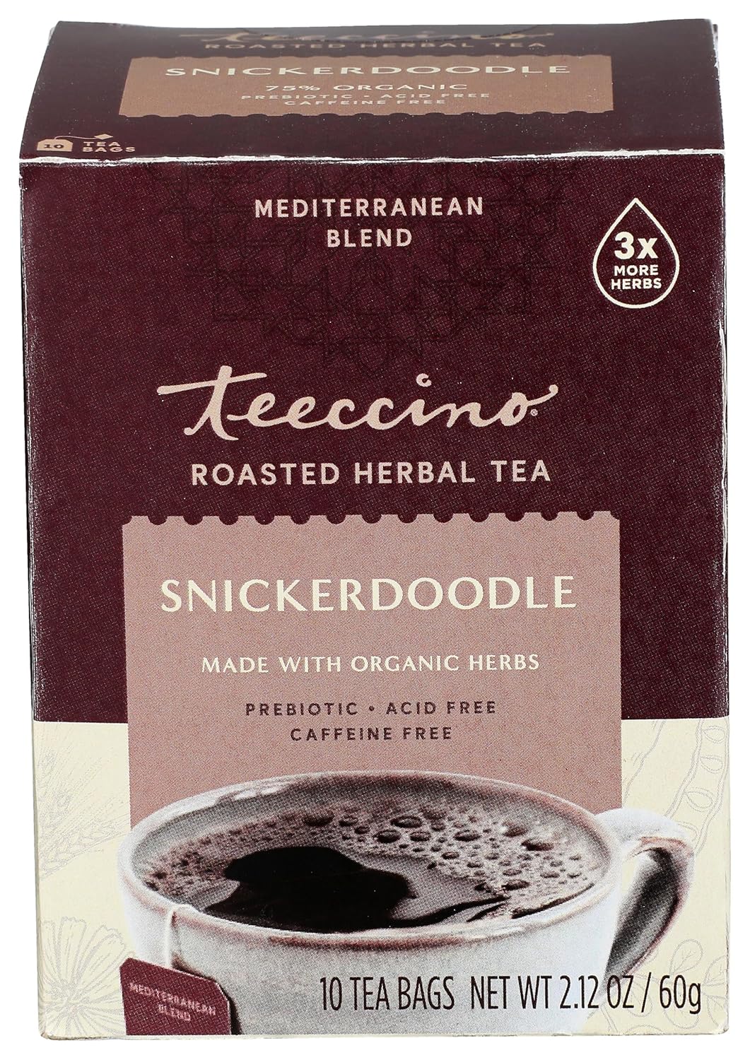 Teeccino Snickerdoodle Herbal Tea - Dessert Beverage That’s Prebiotic, Caffeine-Free & Acid Free, 10 Tea Bags
