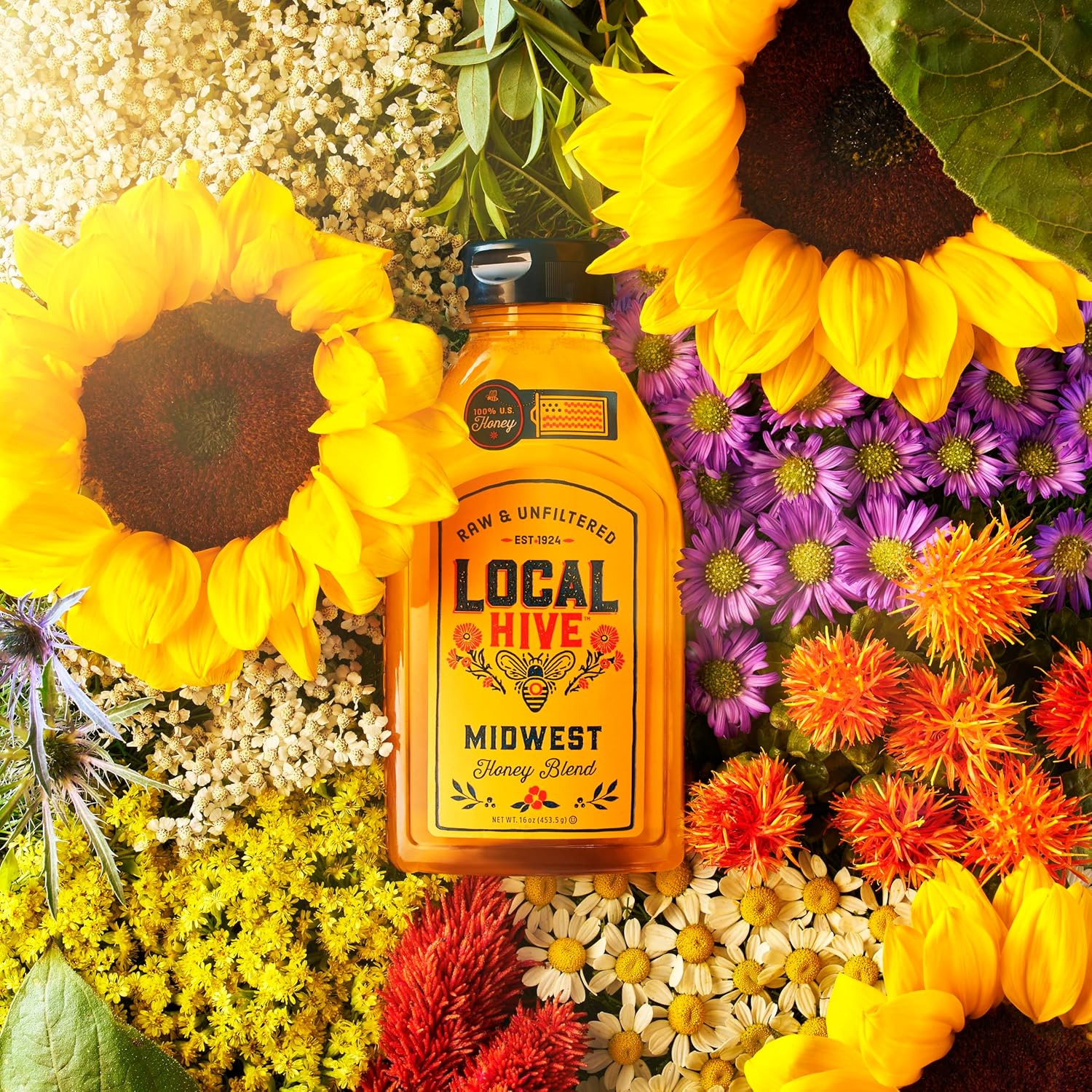 Local Hive Midwest Raw & Unfiltered – 16 oz | 100% Pure U.S. Honey | Natural Sweetener Sourced from American Bees & Beekeepers | Light, Refreshing Flavor | Ideal for Tea, Baking & Cooking