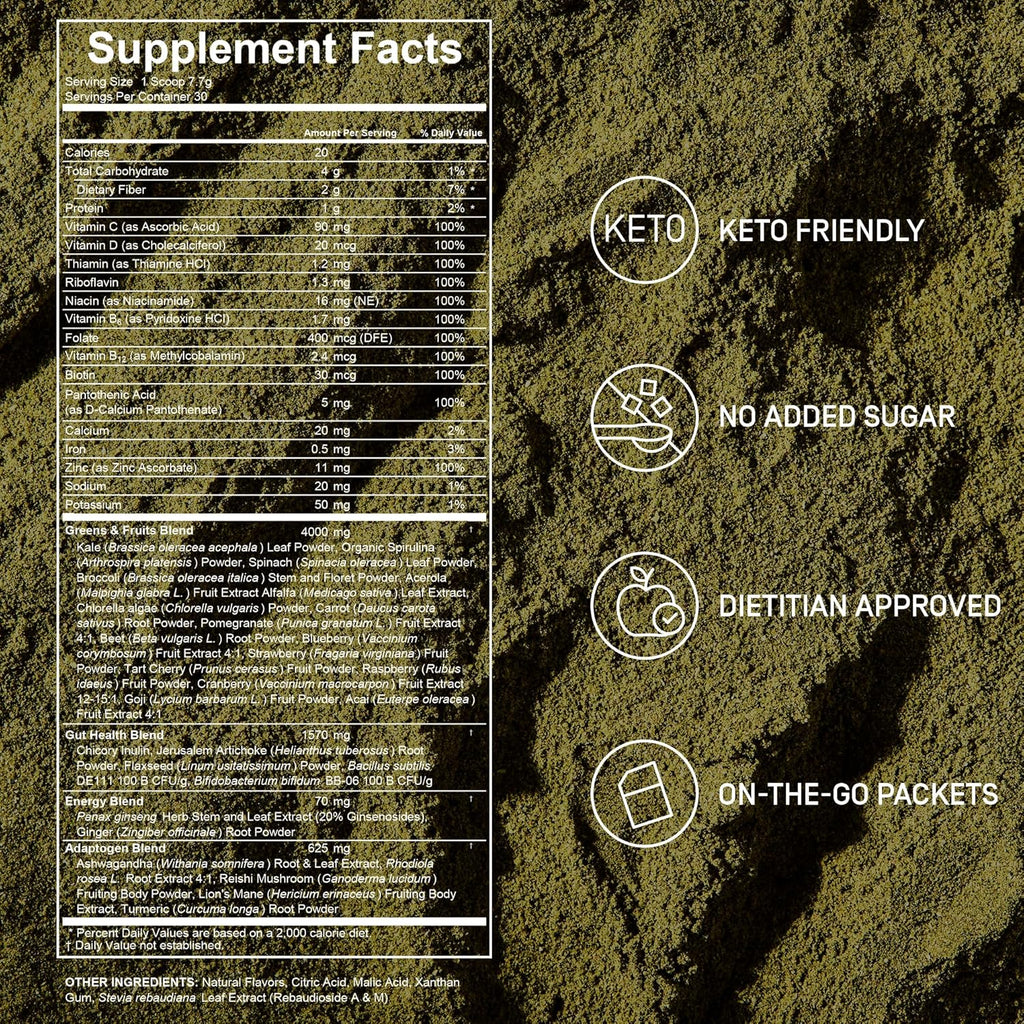 FACTOR FORM Daily Greens Superfood Powder | 5 Functional Blends for Gut Health, Energy & Immunity | Prebiotics, Probiotics, Adaptogens, B Vitamins (30 Servings, Jar)
