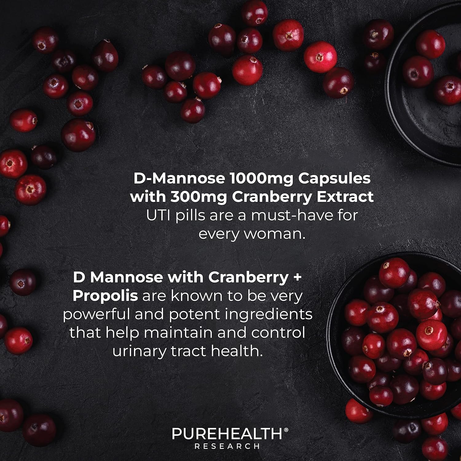 PUREHEALTH RESEARCH UT FIX Urinary Health Supplement - with Vitamin D, D-Mannose, Cranberry Fruit Extract & Bee Propolis - for Women & Men, 60 Capsules