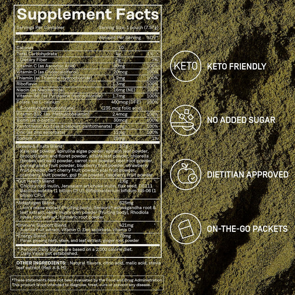 FACTOR FORM Daily Greens Superfood Powder | 5 Functional Blends for Gut Health | Energy & Immunity Support | Prebiotics, Probiotics, Adaptogens| 30 Packets | Citrus Flavor
