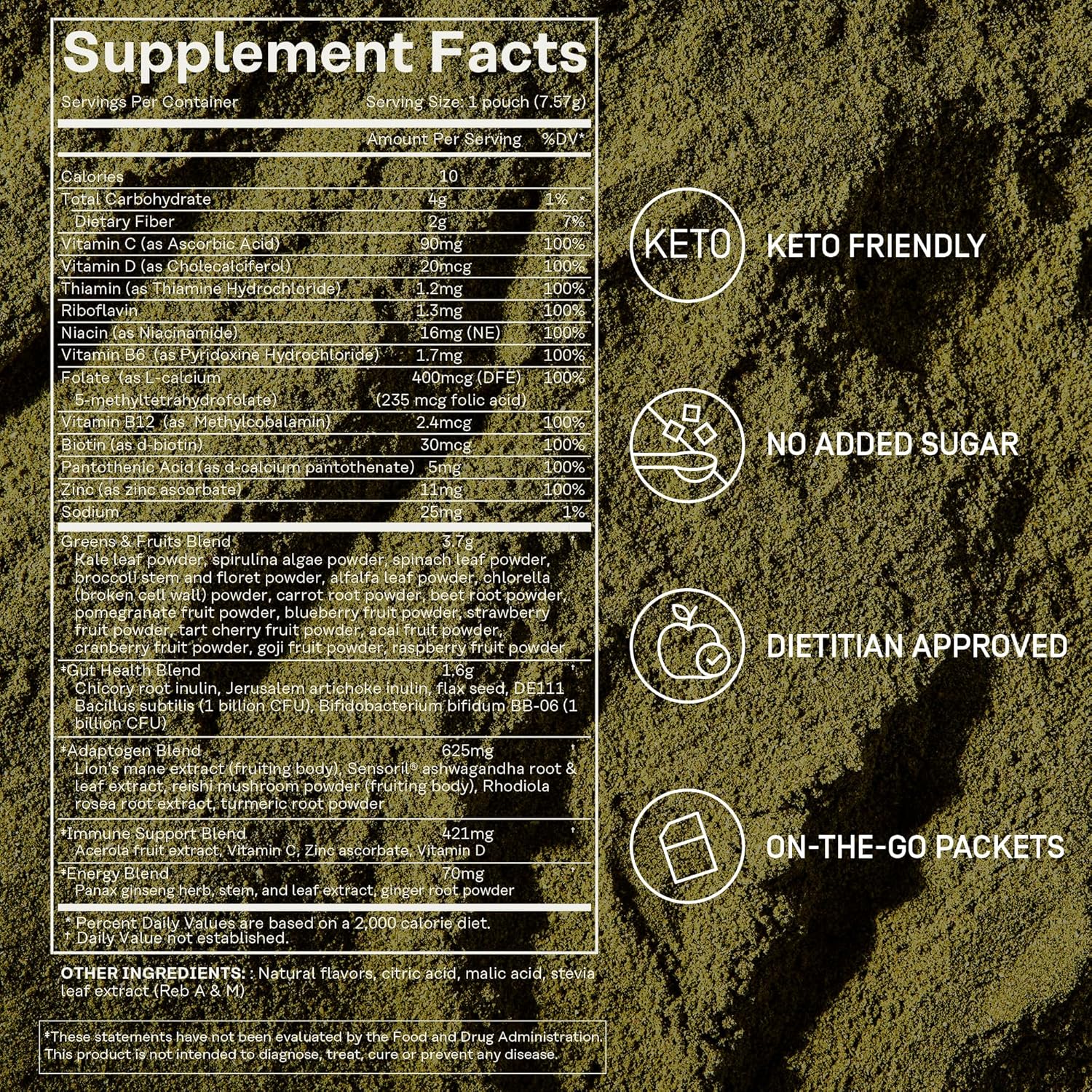FACTOR FORM Daily Greens Superfood Powder | 5 Functional Blends for Gut Health | Energy & Immunity Support | Prebiotics, Probiotics, Adaptogens| 30 Packets | Citrus Flavor
