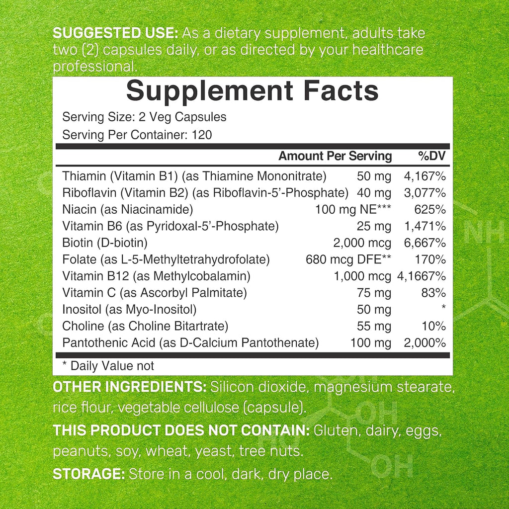 Bioactive Vitamin B Complex, 240 Veggie Capsules - Methylated Multivitamin B Complex & Esterified Vitamin C – High Potency & Easy Absorption – Immune, Energy, & Metabolism Supplement – Non-GMO